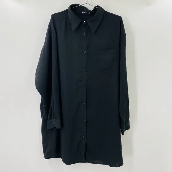 PrettyLittleThing | Dresses | Pretty Little Thing Long Sleeve Oversized  Shirt Dress Button Front Black Size 8 | Poshmark
